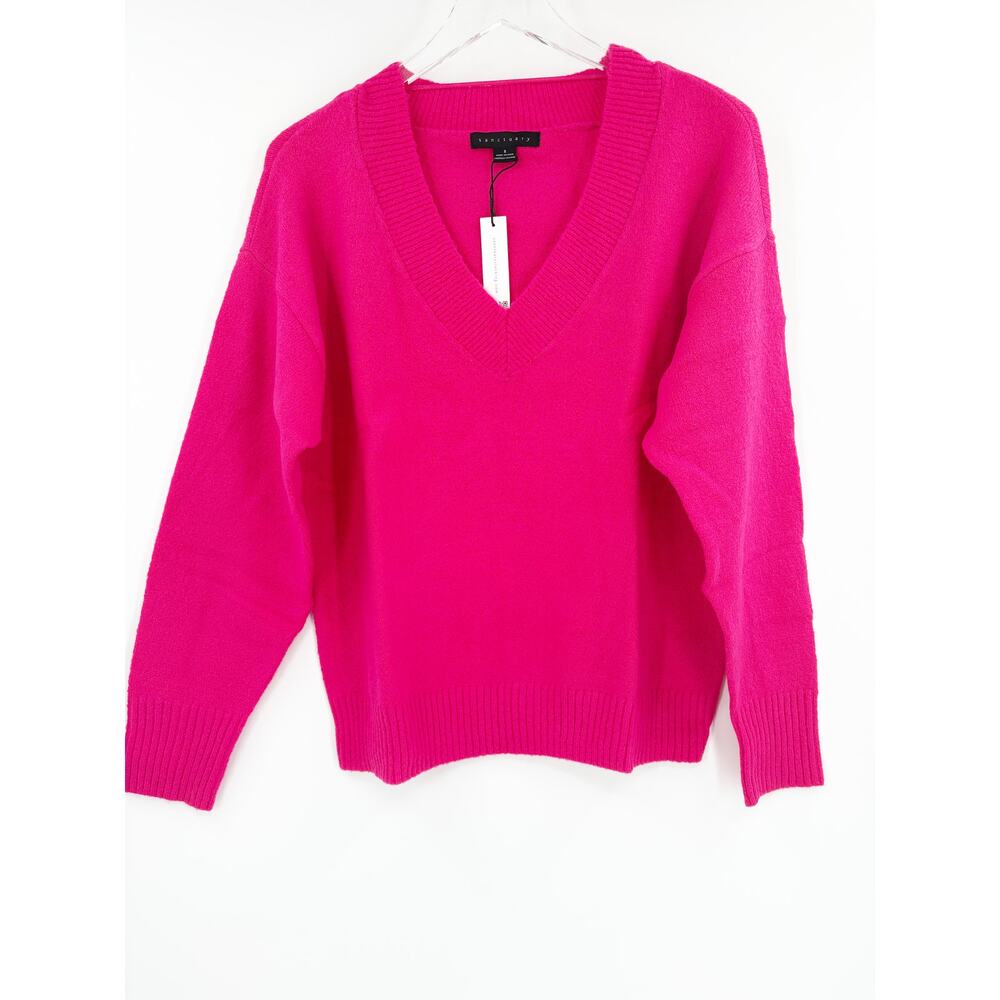 SANCTUARY Sweater Size XXS NEW Pink Easy Breezy V Neck Pullover Fuchsia - Picture 3 of 5